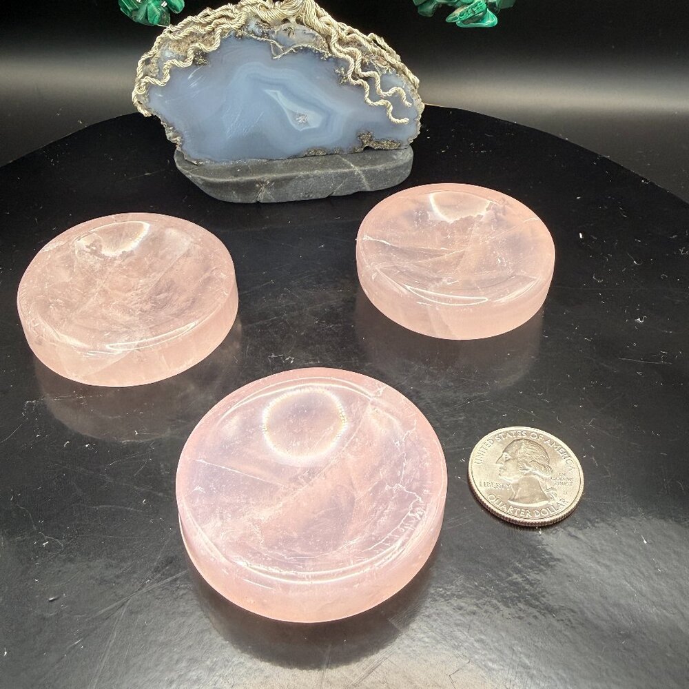 Rose Quartz Mini Bowl Dish Sphere Holder Carving Polished Small 2.07" Width